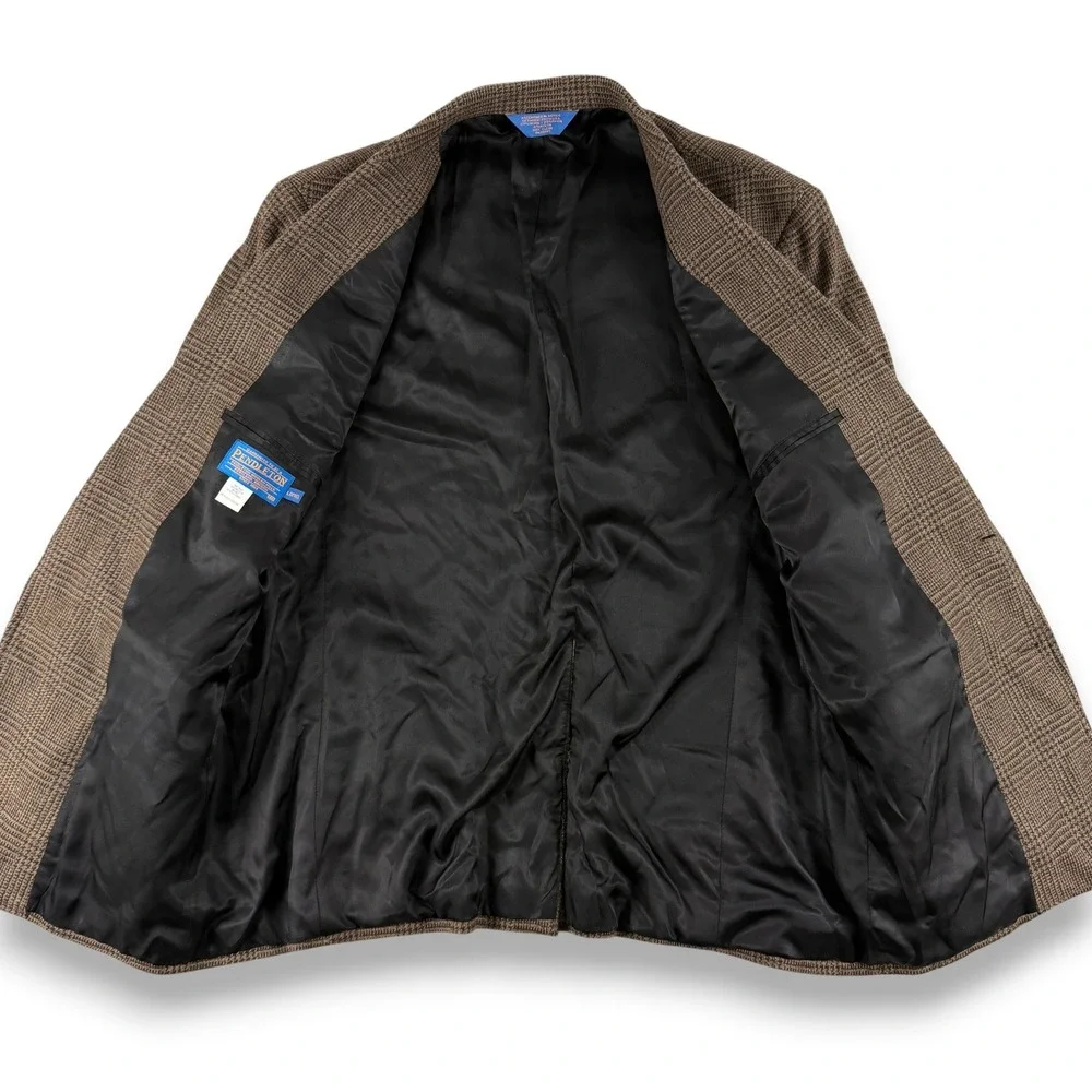 Pendleton Blazer Mens 46L Brown‎ Plaid Check Wool Sport Coat Two Button Classic